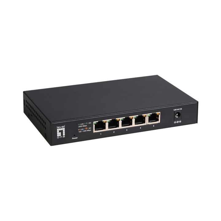 Switch fara management LevelOne GEU-0525, 5 porturi 2.5G Ethernet, negru, montaj pe perete