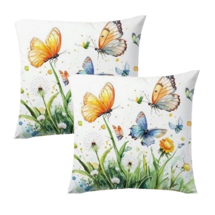 Set 2 Perne Decorative cu Umplutura, Fluture, cu Fermoar, Husa Detasabila, 45x45 cm, pentru canapea, pentru terasa, pentru pat