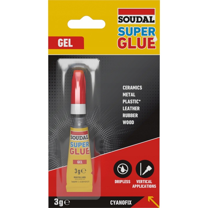 Adeziv Soudal Super Glue Gel, ceramica, metal, plastic, piele, 20g
