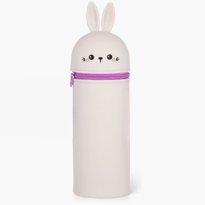 Силиконов молив, стил зайче, сиво-розов, 6.6x6.6x19cm, сгъваем, водоустойчив