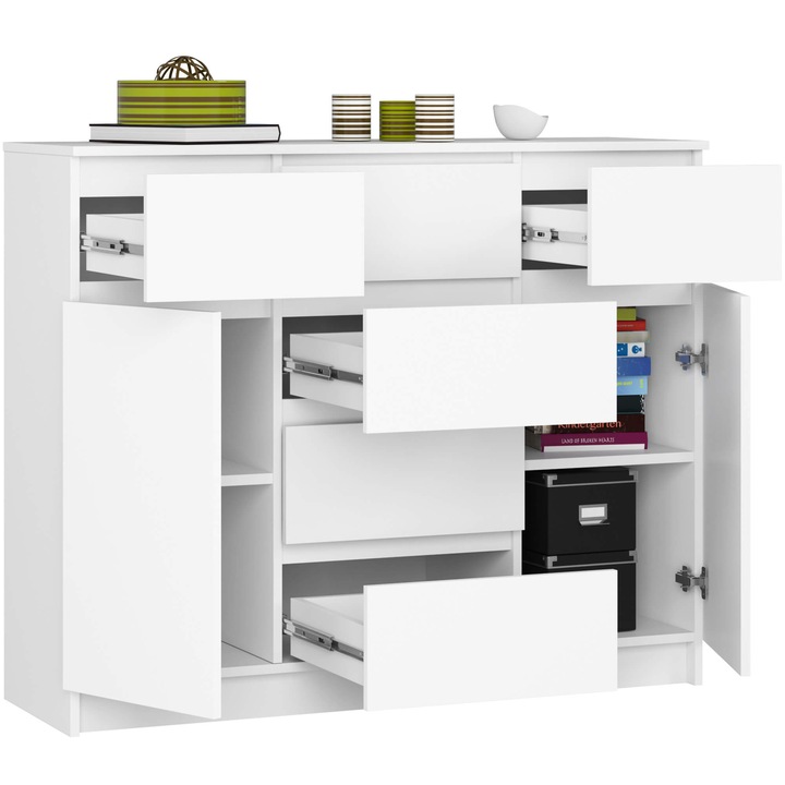 Akord K017 CLP komód, fehér, 120x99x40 cm, fém fiókok, laminált forgácslap