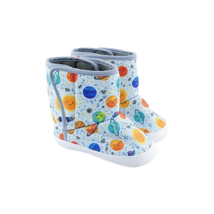 Cizme Funny Baby, pentru bebelusi, Planete, albastre, marimea 18