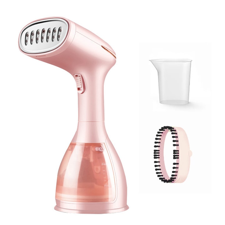 Fier de calcat vertical portabil, Golxmse, 1500W, abur 28g/min, 31.5x14x21.5cm, roz