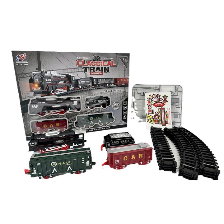 Set locomotiva cu sine, Anek, interactiva, efecte sonore si luminoase, multicolor