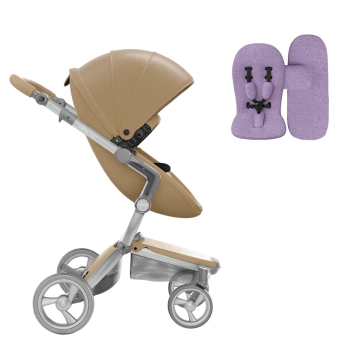 Пълен комплект за количка Mima Xari - Latte, дъждобран, 3 места за сядане, 62x113x79см