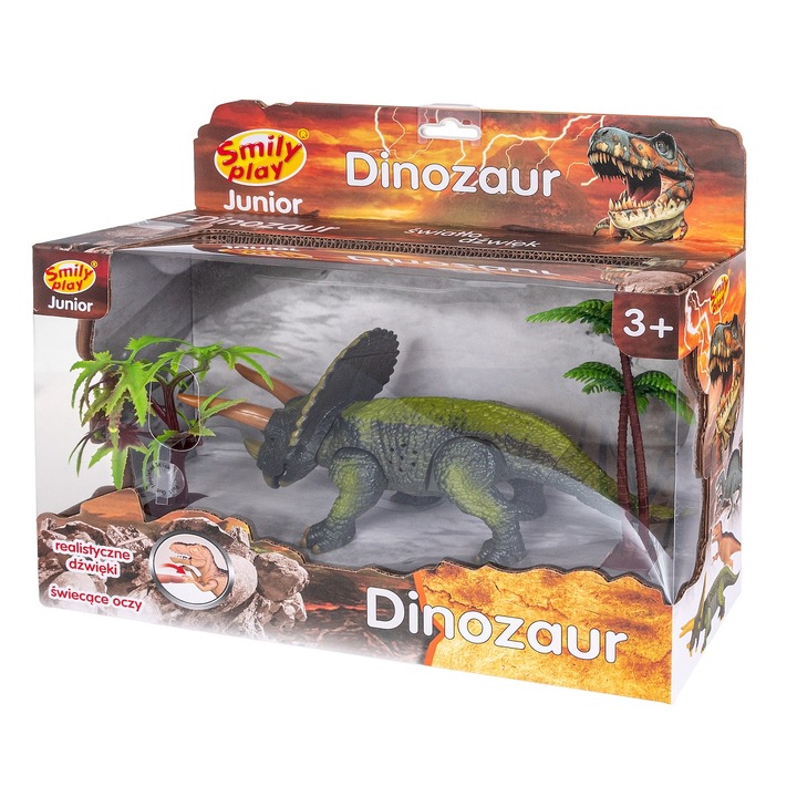 Interaktív dinoszaurusz fényekkel és hangokkal, Smily Play, 29x26x9,5 cm, 3 év feletti gyerekeknek