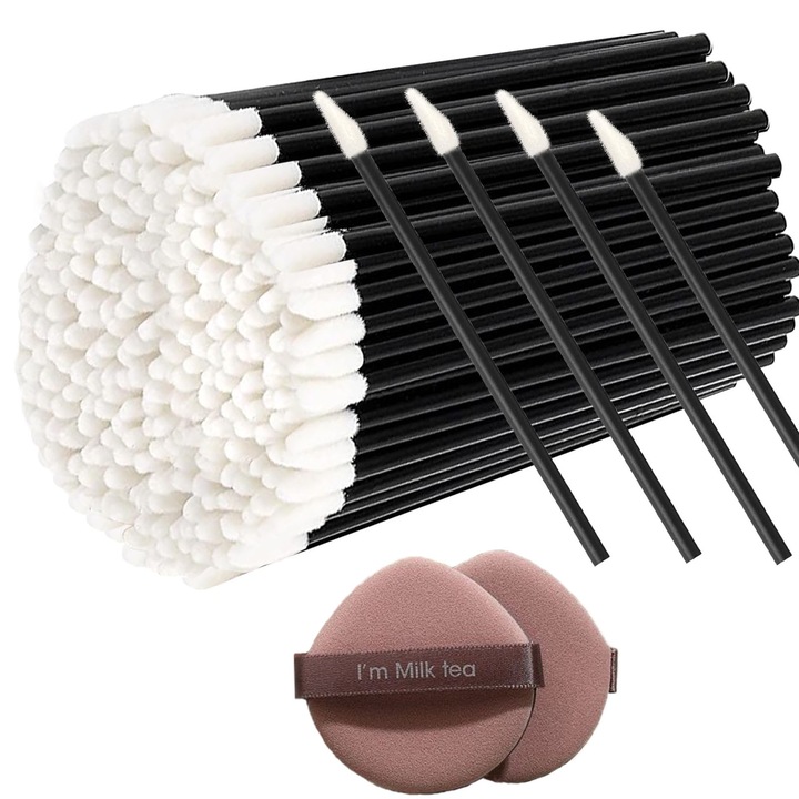 Set 100 aplicatoare de buze de unica folosinta, pensule pentru ruj, negru