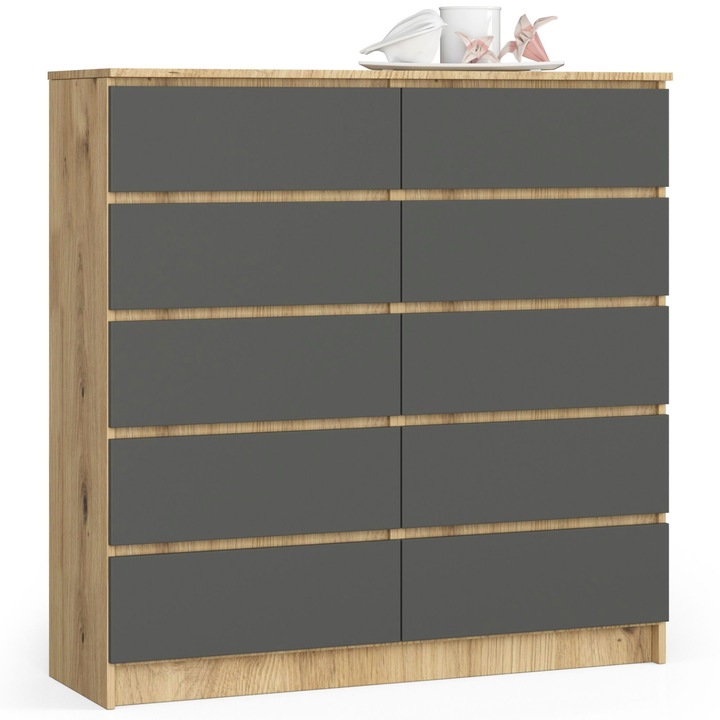 Скрин Akord Furniture Factory, ПДЧ, 10 чекмеджета, Сиво/бяло