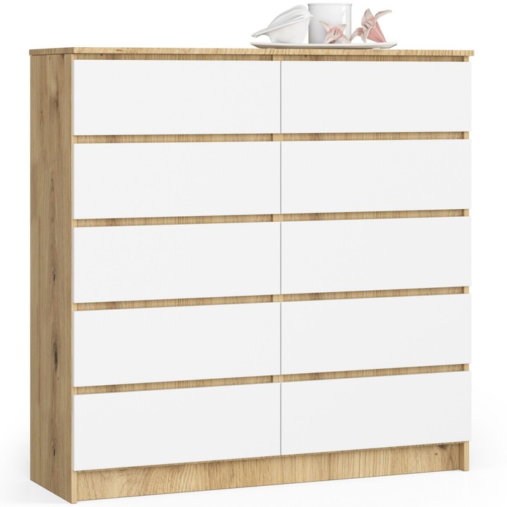 Скрин Akord Furniture Factory, ПДЧ, 10 чекмеджета, Бял/кафяв