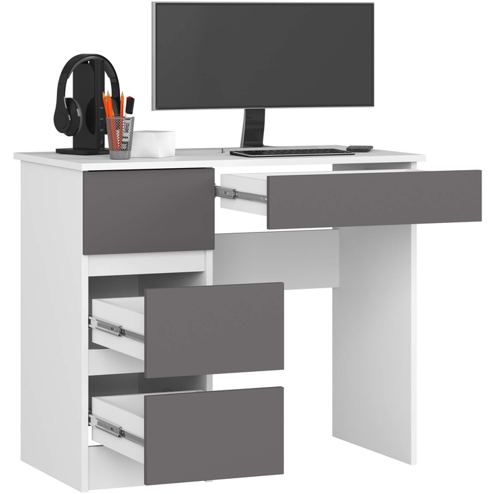 Birou Akord A-7 CLP, fehér szürke, 4 fiók, 120x60x75cm