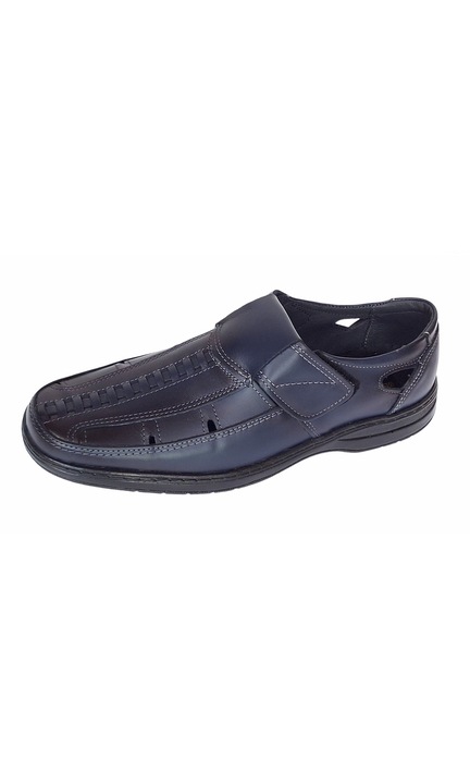 Pantofi barbati casual din piele naturala, decupati, cu arici (scai), calapod lat, Bleumarin - Marime 40