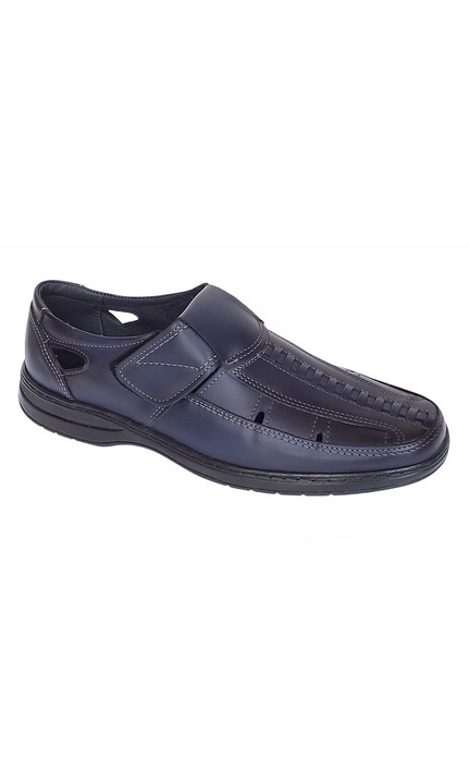 Pantofi barbati casual din piele naturala, decupati, cu arici (scai), calapod lat, Bleumarin - Marime 40