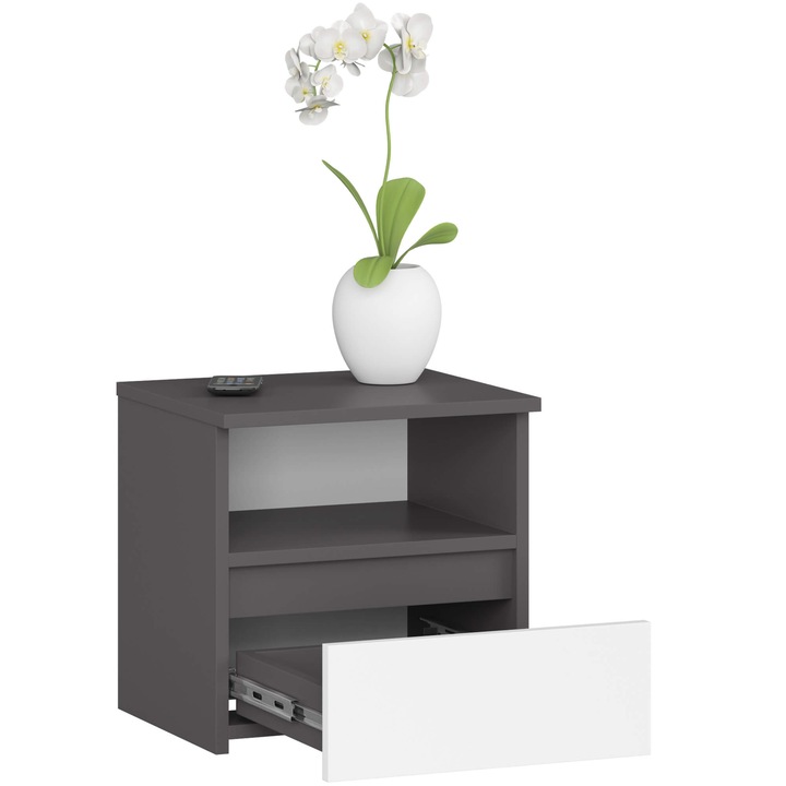 Noptiera, Akord Furniture Factory, PAL, 1 sertar, gri/alb