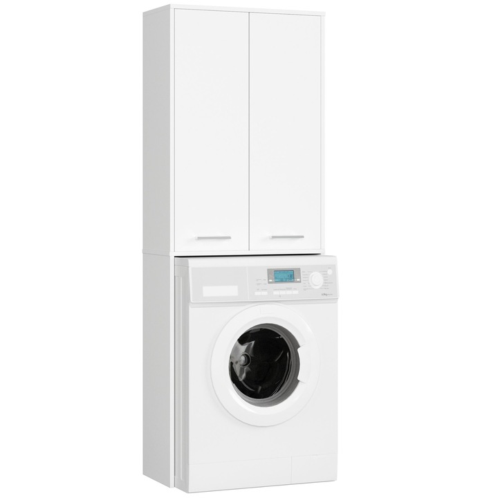 Dulap Baie pentru Masina de Spalat AKORD FIN Alb 64 cm, 2 Usi 64x30x180 cm, Material PAL Laminat, Tip de Mobilier de Podea, Tip de Usi Batante, Ideal pentru Baie, Design Modern, Solutie Practica pentru Casa, Usor de Intretinut