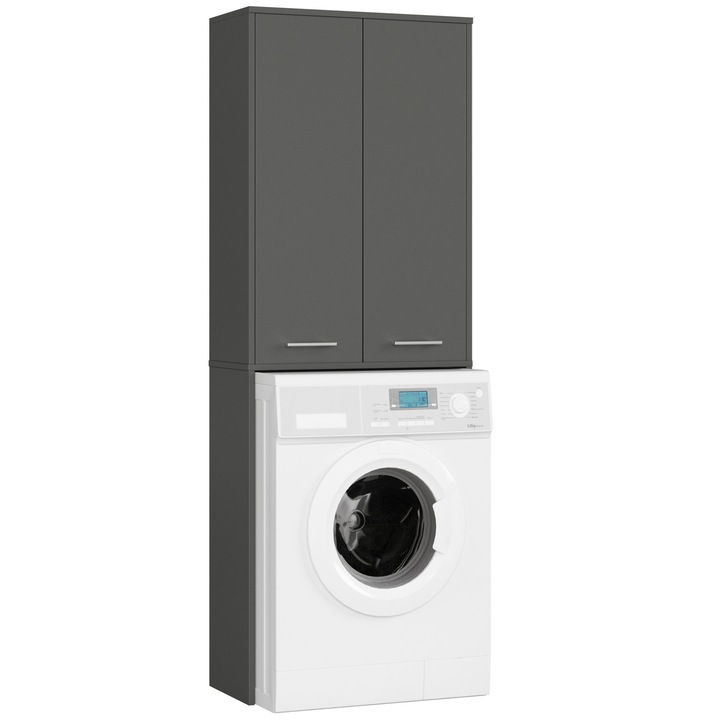 Dulap pentru Masina de Spalat AKORD FIN Gri Grafit, 2 Usi 64x30x180 cm, Material PAL Laminat, Tip de Mobilier de Podea, Tip de Usi Batante, Design Modern, Functional si Estetic, Utilizare Versatila, Solutie Practica pentru Casa
