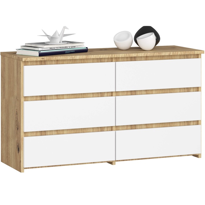 Скрин Akord Furniture Factory, 6 чекмеджета, ПДЧ, Бял/кафяв