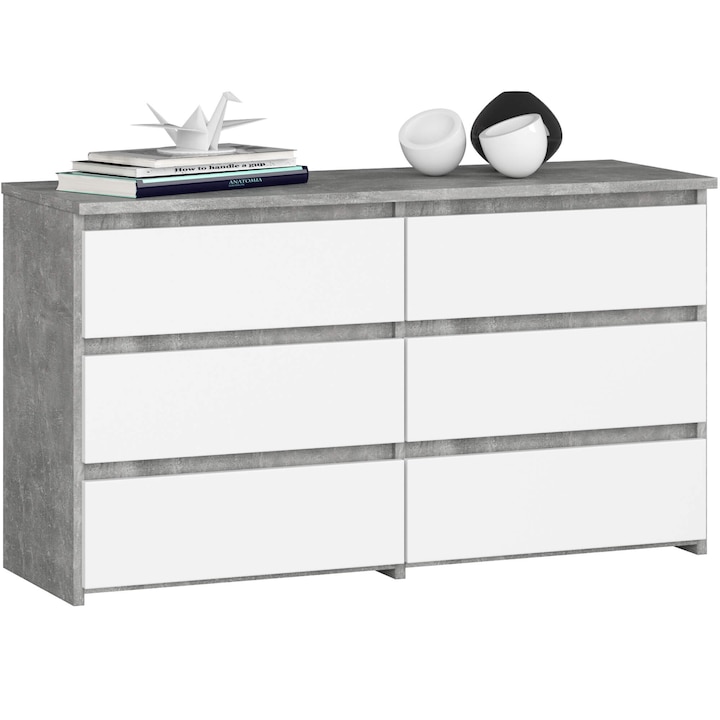 Скрин Akord Furniture Factory, 6 чекмеджета, ПДЧ, Бял/сив