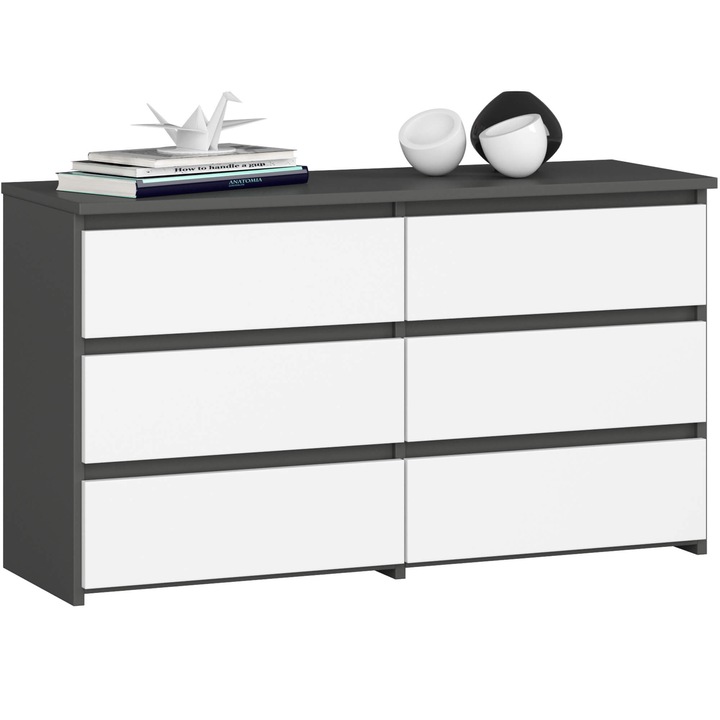 Скрин Akord Furniture Factory, 6 чекмеджета, ПДЧ, Сиво/бяло