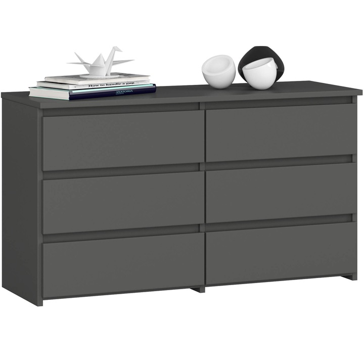 Скрин Akord Furniture Factory, 6 чекмеджета, ПДЧ, Сив