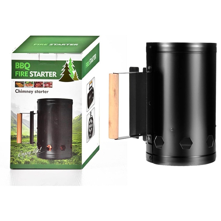 Cos de fum pentru aprinderea gratarului, aragazului, focului de tabara, carbunelui, bricheta, negru