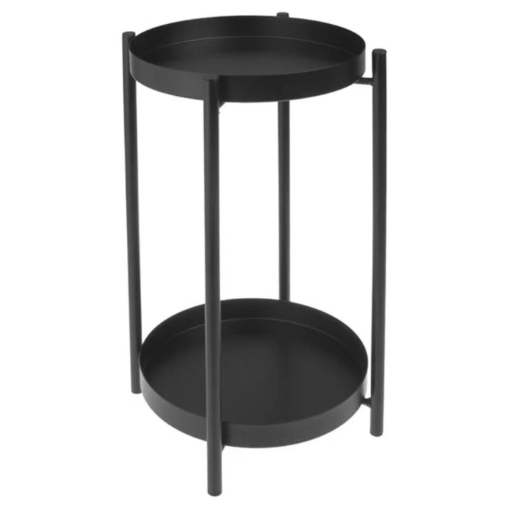 Suport metalic negru mat cu 2 nivele pentru ghivece flori 23x23x35cm