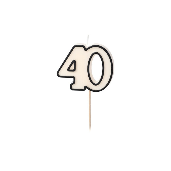 Candle birthday "40", PartyDeco, black and white, 5.5 cm