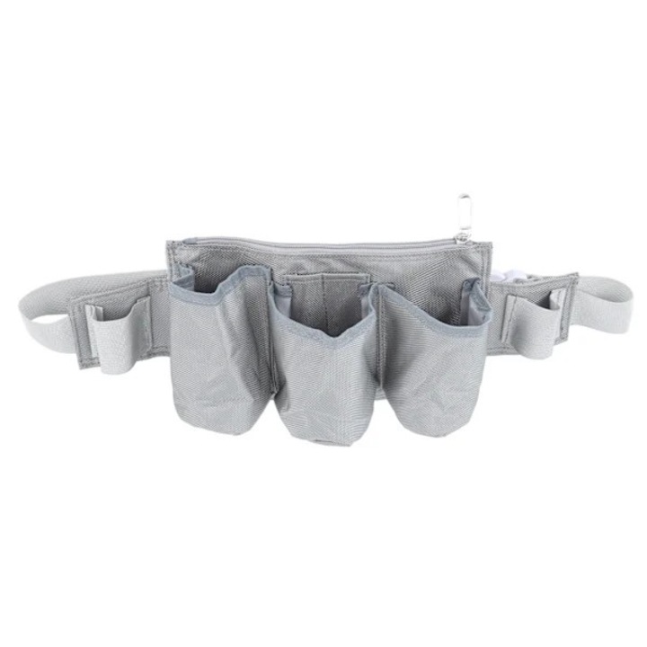 Centura pentru unelte de gradina, 6 buzunare, 2 curele, material Oxford impermeabil, dimensiuni 26.5x16.5cm, gri