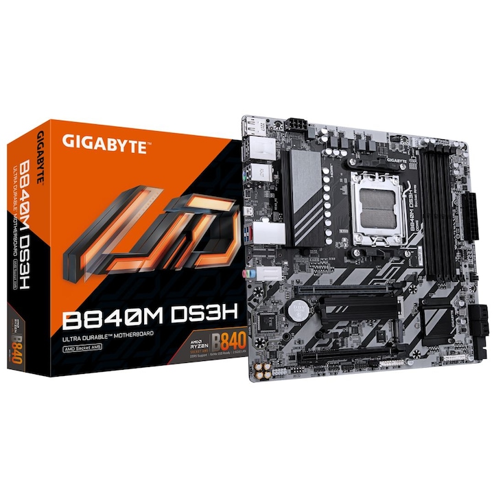Дънна платка Gigabyte B840M DS3H, AM5, 4xDDR5, 2xPCIE16, Micro-ATX