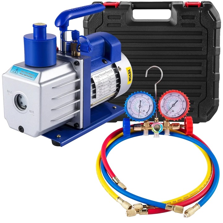 Pompa de vid, 4.8CFM, 1/3HP, cu manometre, tuburi din cauciuc, geanta de transport, set