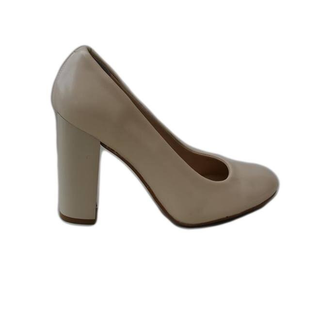 Pantofi din piele lacuita cu toc inalt lat,D&J Exclusive, Crem