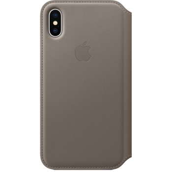 Husa de protectie Apple Folio pentru iPhone X, Piele, Taupe Husa de protectie Apple Folio pentru iPhone X, Piele, Taupe