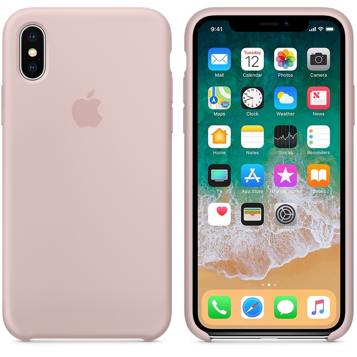 Husa de protectie Apple pentru iPhone X, Silicon, Pink Sand