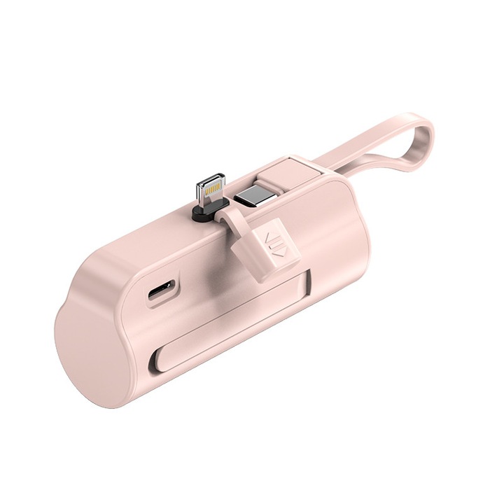 Мини външна батерия, 5000 mAh, преносима външна батерия, бързо зареждане, Lightning интерфейс, розова