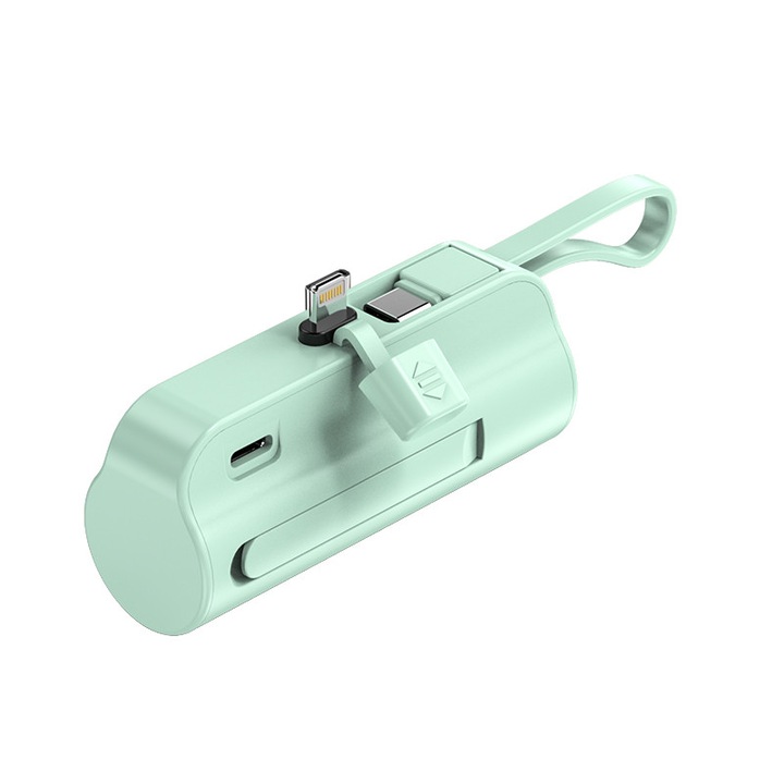 Мини външна батерия, 5000 mAh, преносима външна батерия, бързо зареждане, Lightning интерфейс, зелена