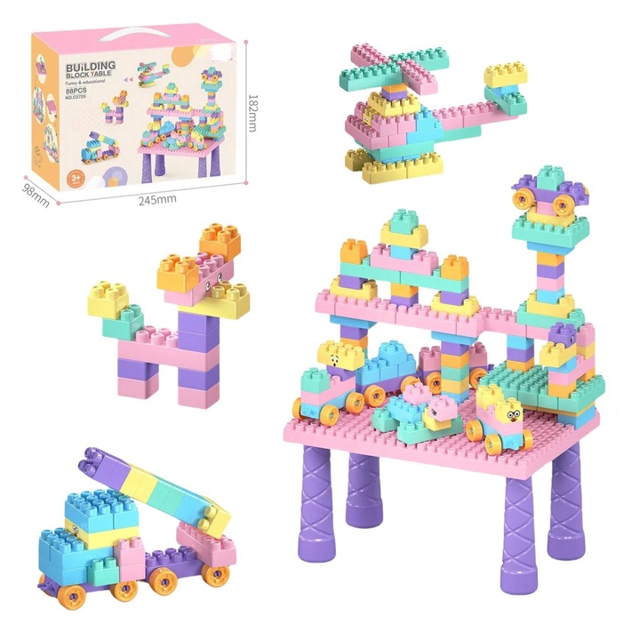 Set de jocuri de constructie DIY cu piese granulare distractive, educationala, culori adorabile, inclusiv masa mica, violet