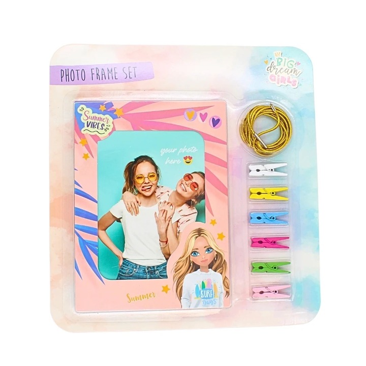 Set Decorativ Foto "Summer Vibes" – Rama, Mini Clestisori Colorati si Sfoara Aurie