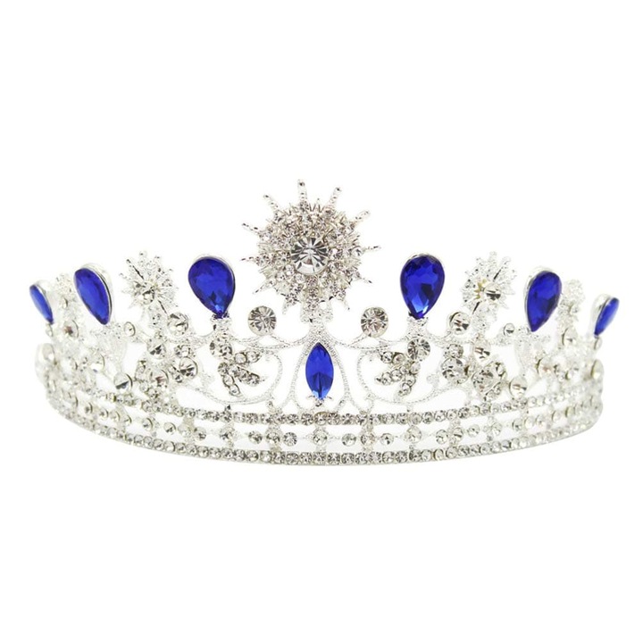 Tiara de par nunta, Enforose, argintiu/albastru, design rafinat, accesorii pentru par