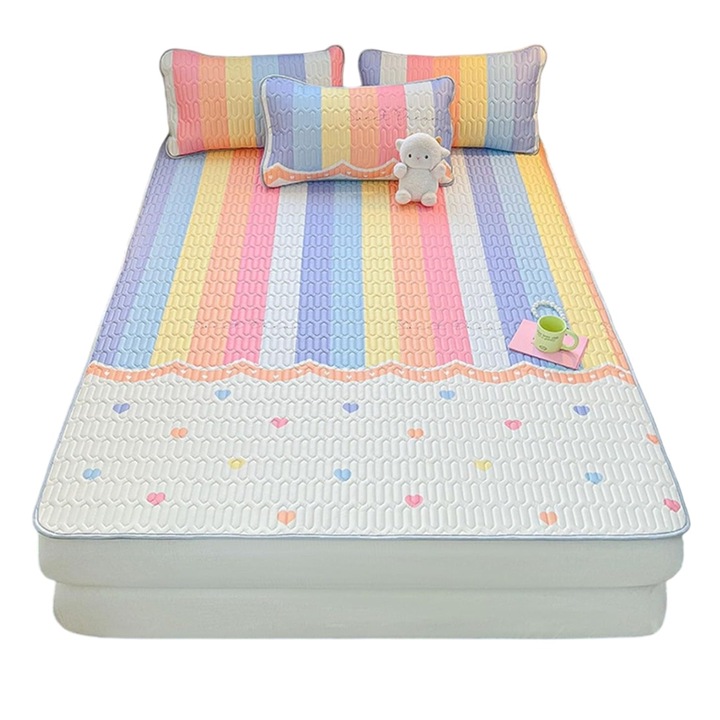 Lenjerie de pat copii, rezistent la sifonare, material confortabil si placut, nu aluneca, potrivire perfecta, design elegant, se usca repede, cearsaf: 90 x 200 cm, fata de perna: 50 x 70 cm - DUODREAM curcubeu