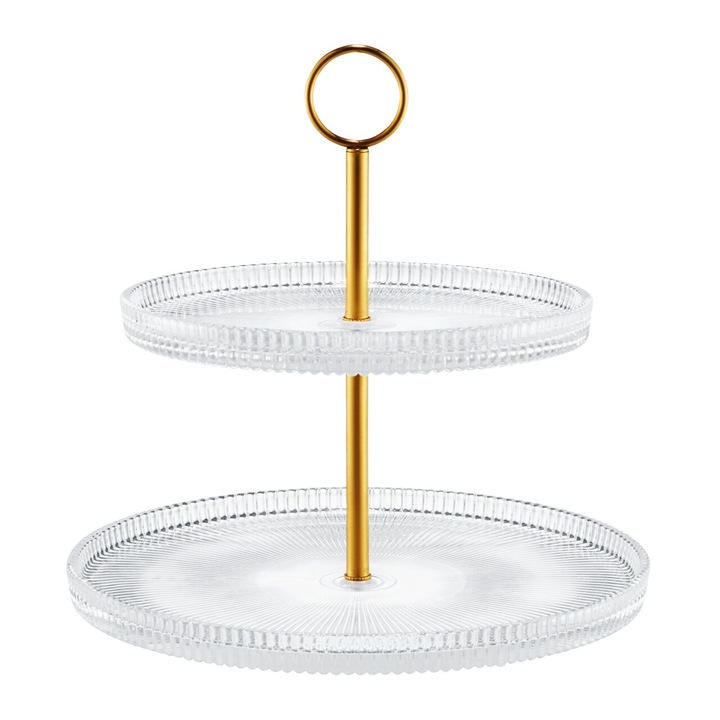 Suport prajituri etajat, 2 nivele, sticla, auriu, AMBITION Curly