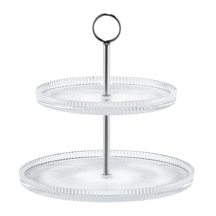 Suport prajituri etajat, 2 nivele, sticla, argintiu, AMBITION Curly