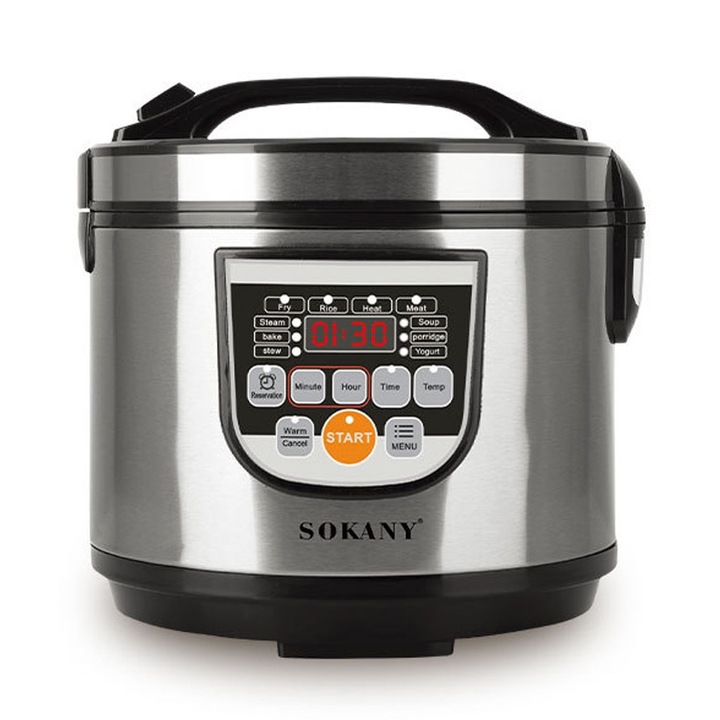 Електрическа тенджера под налягане, SOKANY, 700 W, 5 л, функция за резервиране, незалепващо вътрешно покритие, сребриста