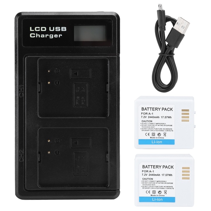 Baterie A‑1 cu incarcator LCD, cu doua sloturi pentru Arlo Pro/Pro 2 VMA4400 2440mAh, Enforose