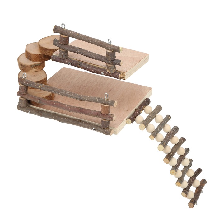 Loc de joaca din lemn pentru hamsteri Set de activitati de joaca pentru animale de companie mici cu scara de gard cu platforma