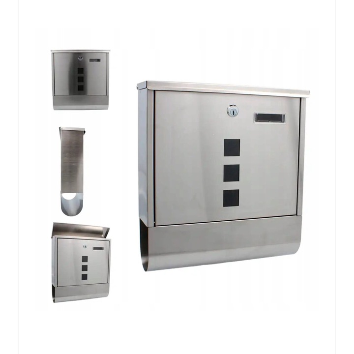 Albatross postaláda, 30, 5x33, 5x10 cm, ezüst színű, 2 kulcs, szerelőkészlet