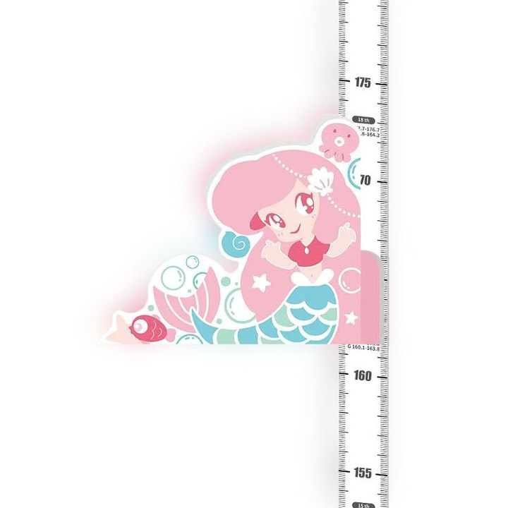 Sticker masurare de inaltime 3D cu sirena, Domax, roz