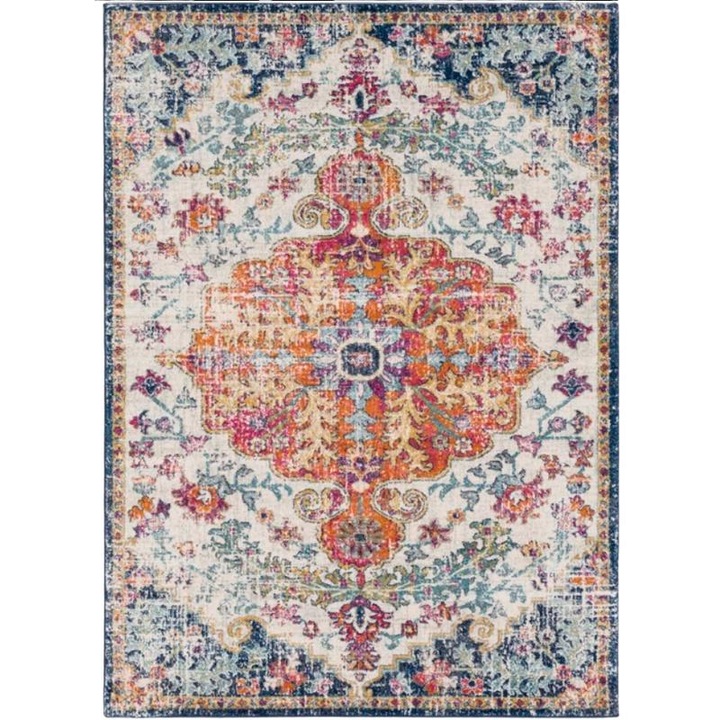 Szőnyeg, 60x90cm, narancssárga/kék, foltálló, csúszásmentes