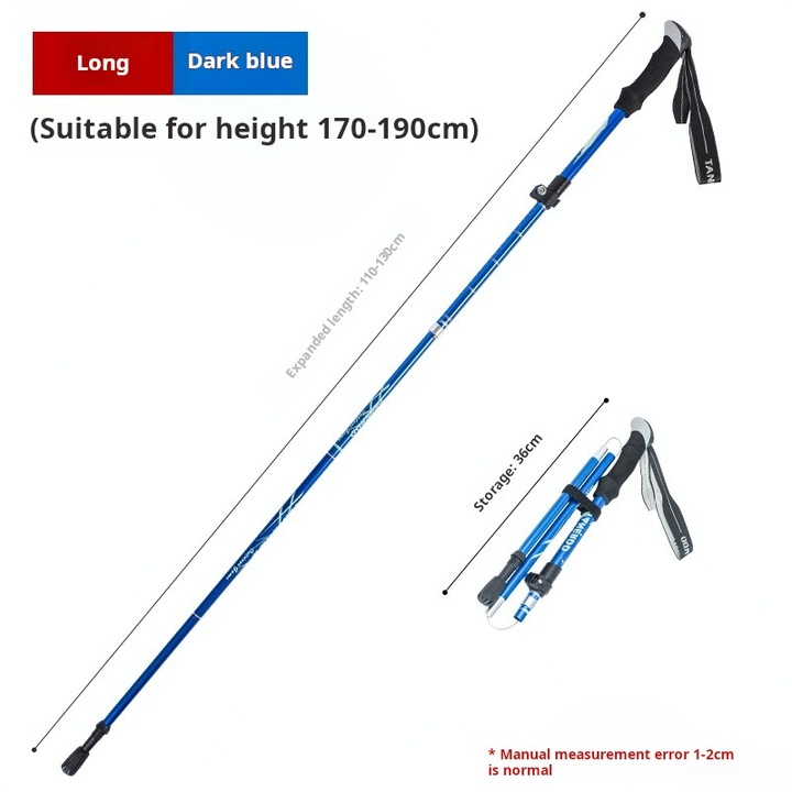 Комплект от 2 трекинг щеки ZHSHHE за туризъм - Авиационна алуминиева трекинг щека с бързо заключване, телескопична, сгъваема, ултра лека, подходяща за туризъм и къмпинг, СИНЯ, дълга