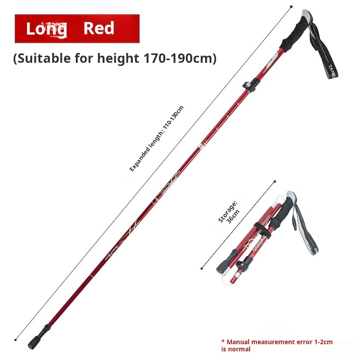 Set 2 bete trekking, ZHSHHE, telescopice, ultra-usoare, pentru drumeții și camping, negru/rosu, pliabile