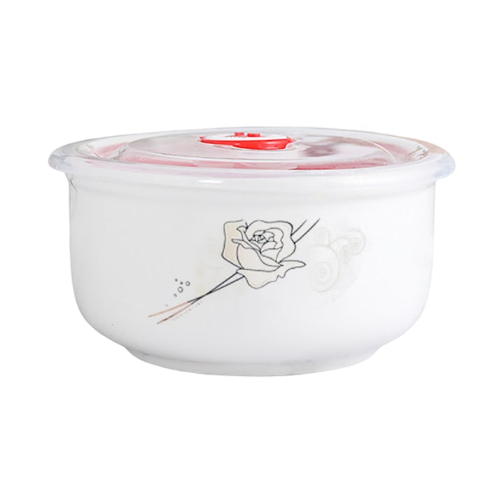 Bol ceramic cu capac, Enforose, multicolor, 1 set, pentru supa, salate, microunde, 20x10cm