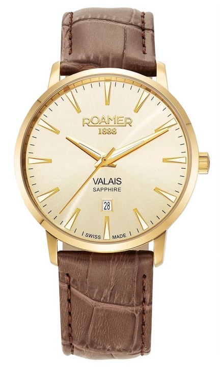 Ceas barbatesc Roamer VALAIS 988833 48 35 05, bratara din inox, curea din piele, culoare maro, 42mm